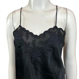 Vintage 1990s Black Sexy Nightie Camisole Top Spaghetti Strap Shirt / Small